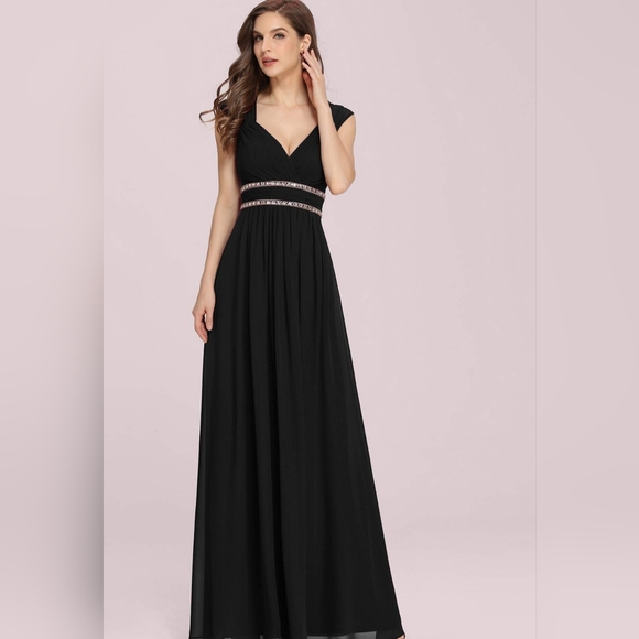 Ever Pretty Chiffon Embellished Rhinestone Zip Cocktail Black Tie Maxi Gown - Picture 8 of 14